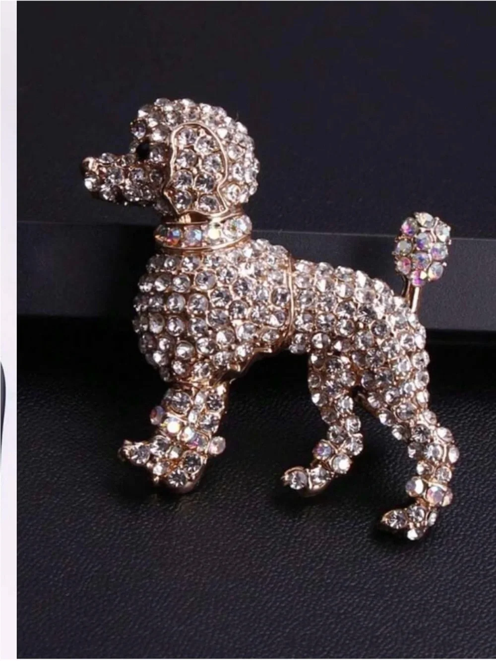Crystal Poodle Dog Brooch Pin - 24k Gold Plated new